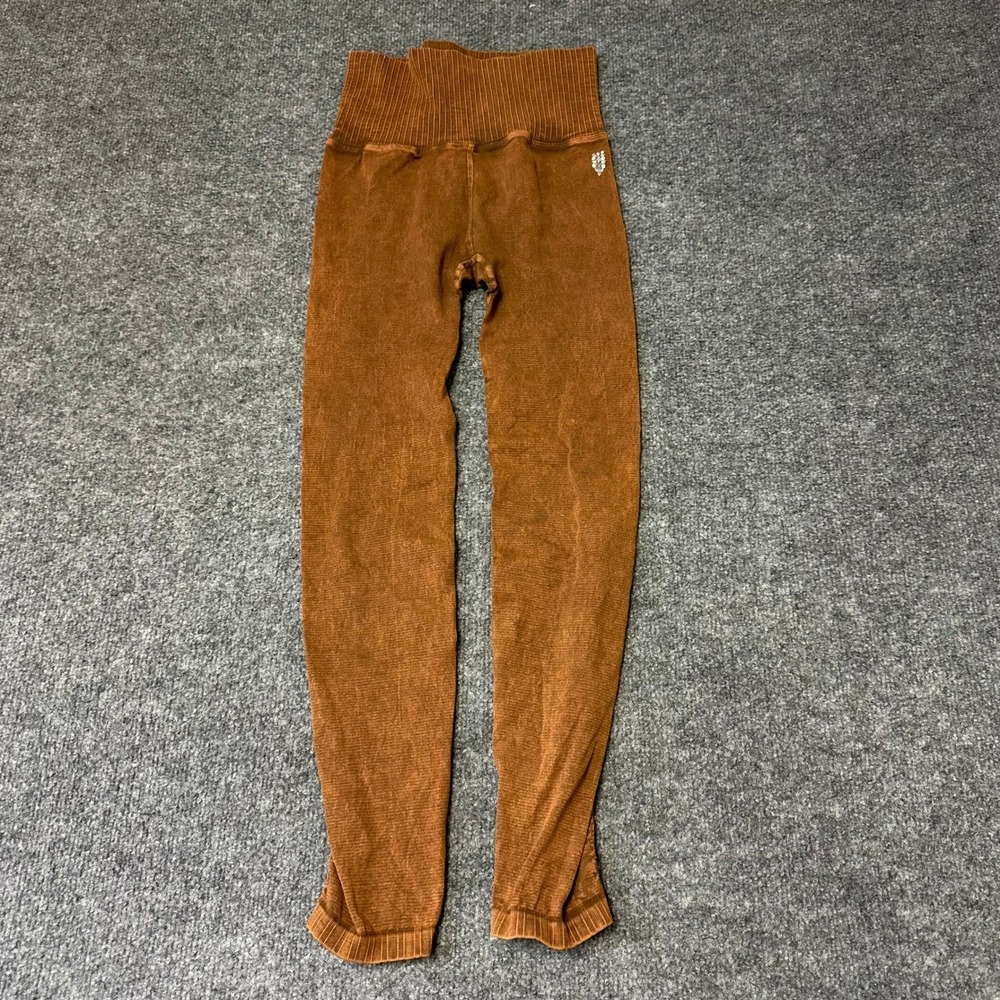 Free People Leggings Womens Size XS Brown Mineral Wash High Rise Ribbed Athletic